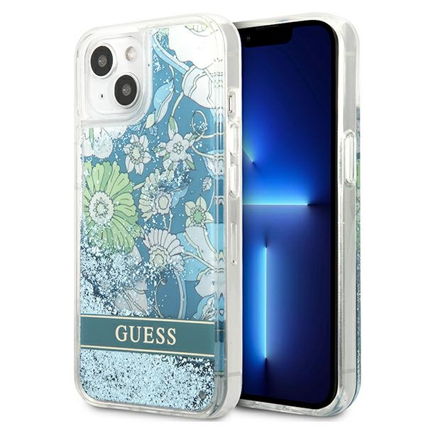 Guess GUHCP13MLFLSN iPhone 13 6.1" vihreä/vihreä kovakotelo Kukka Nestemäinen Glitteri