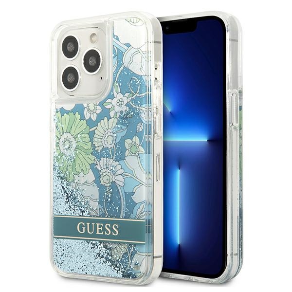 Guess GUHCP13XLFLSN iPhone 13 Pro Max 6.7" vihreä/vihreä kovakotelo Kukka Nestemäinen Glitteri
