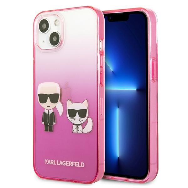 Karl Lagerfeld Gradient Ikonik Karl&Choupette kotelo iPhone 13 mini - vaaleanpunainen - vaaleanpunainen