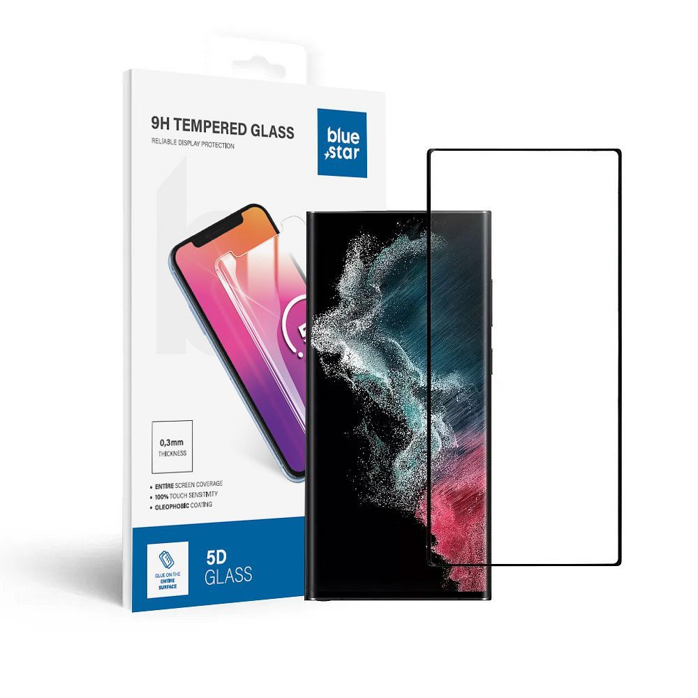 Suojalasi Blue Star - SAMSUNG Galaxy S22 Ultra koko näytön (täysliimaus, kuoriystävällinen) - musta