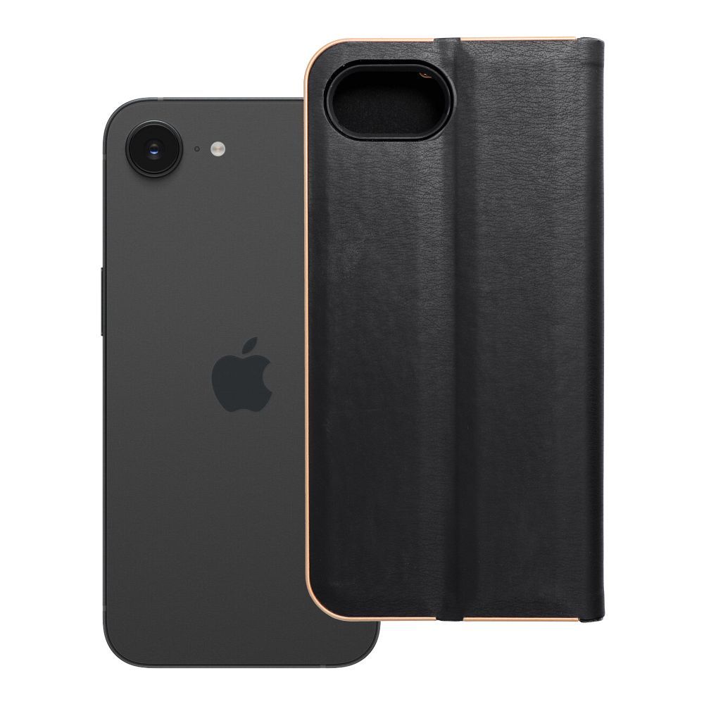 Läppäsuojakuori iPhone 16e:lle (SE 4 2025) Luna Book Gold musta