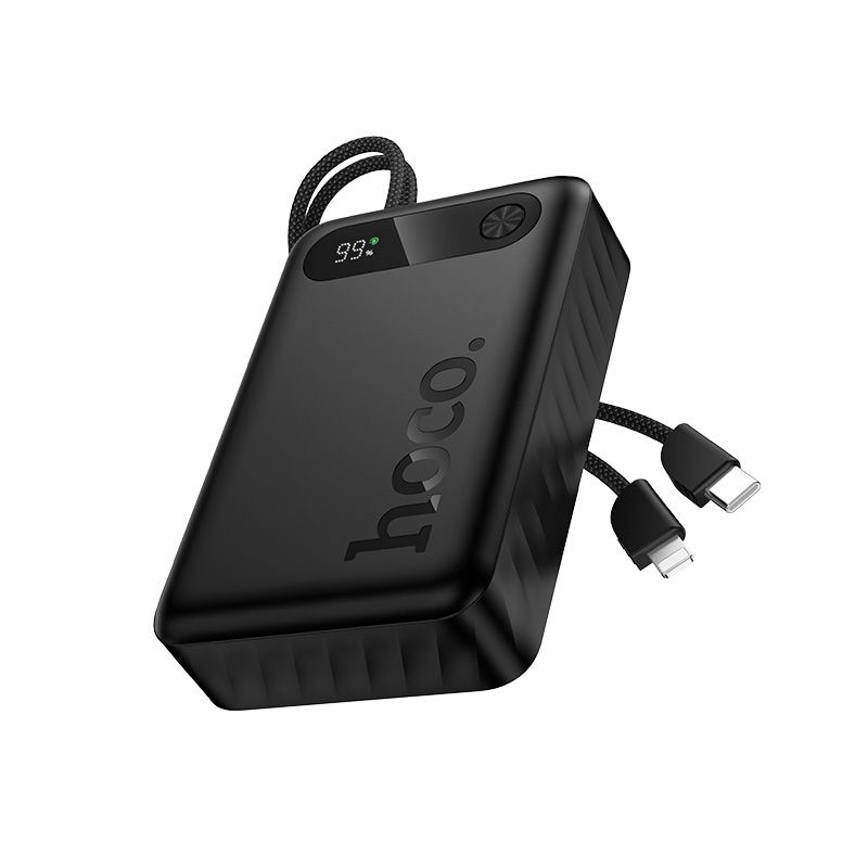 Hoco J171A -varavirtalähde 20000 mAh QC PD 2A 22,5W sisäänrakennetuilla kaapeleilla USB-C + Lightning, musta