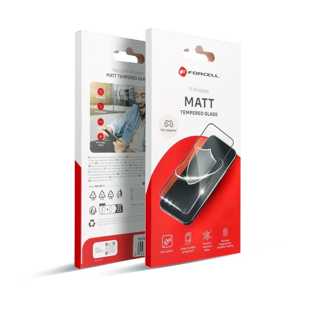 Karkaistu lasi iPhone 15 PLUS:lle Forcell Matt Glass musta