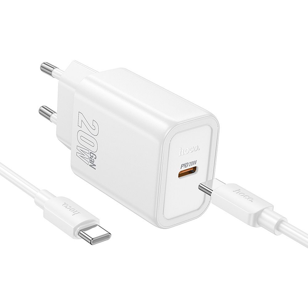 Phone charger Hoco USB C QC PD 20W + cable USB C to USB C N60 white