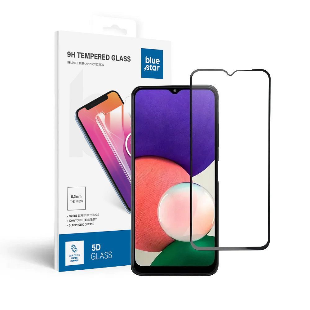 Tempered glass to Samsung Galaxy A22 5G (full glue / case friendly) Blue Star 5D black