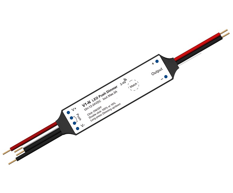 V1-N-ohjain, 12-24V, 1x 3A, Push-Dimm