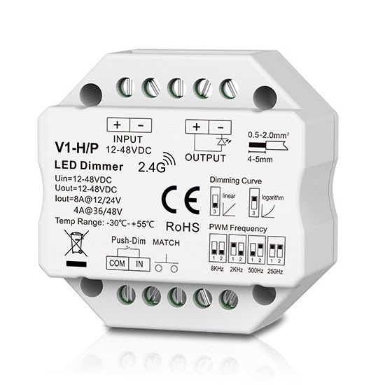 V1-H/P-ohjain, 12-48V, 1x 8A, Push-Dimm