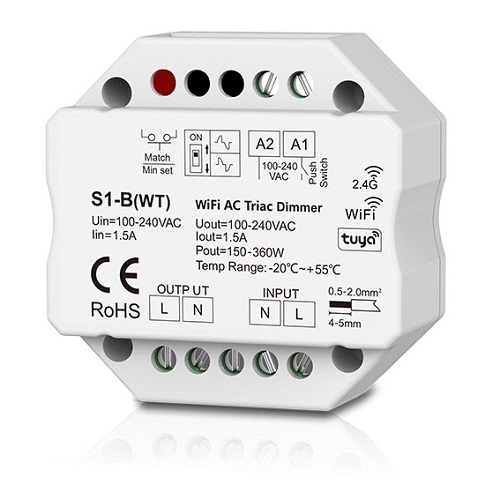 S1-B(WT) AC Triac -himmennin, Push-Dimm, Tuya, Wi-Fi