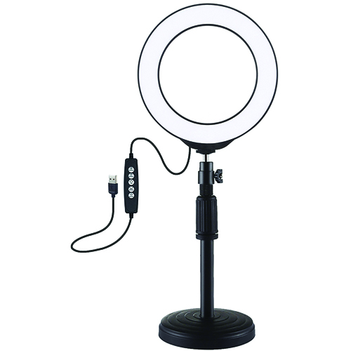 LED-rengaslamppu 16 cm pöytäkiinnikkeellä enintään 33 cm, USB, RGBW