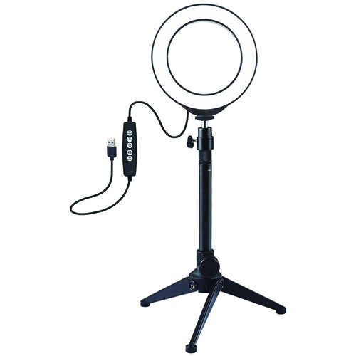 LED-rengaslamppu 12 cm pöytäjalustan kiinnikkeellä enintään 24,5 cm, USB, RGBW