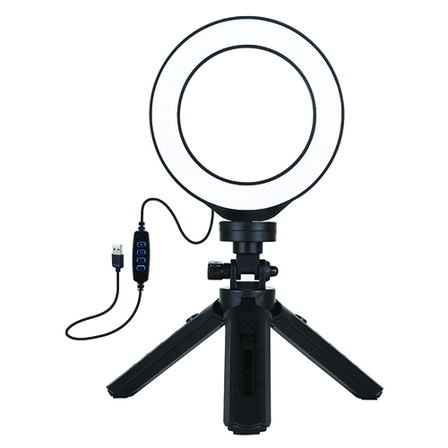 LED-rengaslamppu 12 cm taskujalustan kiinnikkeellä enintään 14,5 cm, USB