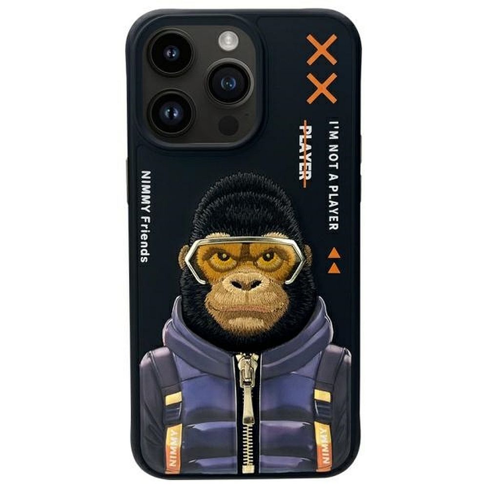 NIMMY Suojakuori COOL&CUTE 2.0 Monkey iPhone 15 Pro:lle - musta