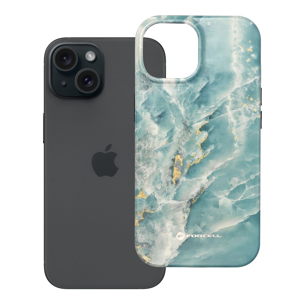 Case for iPhone 15 Forcell F-Protect Mirage compatible with Magsafe Military Drop-Test green marble