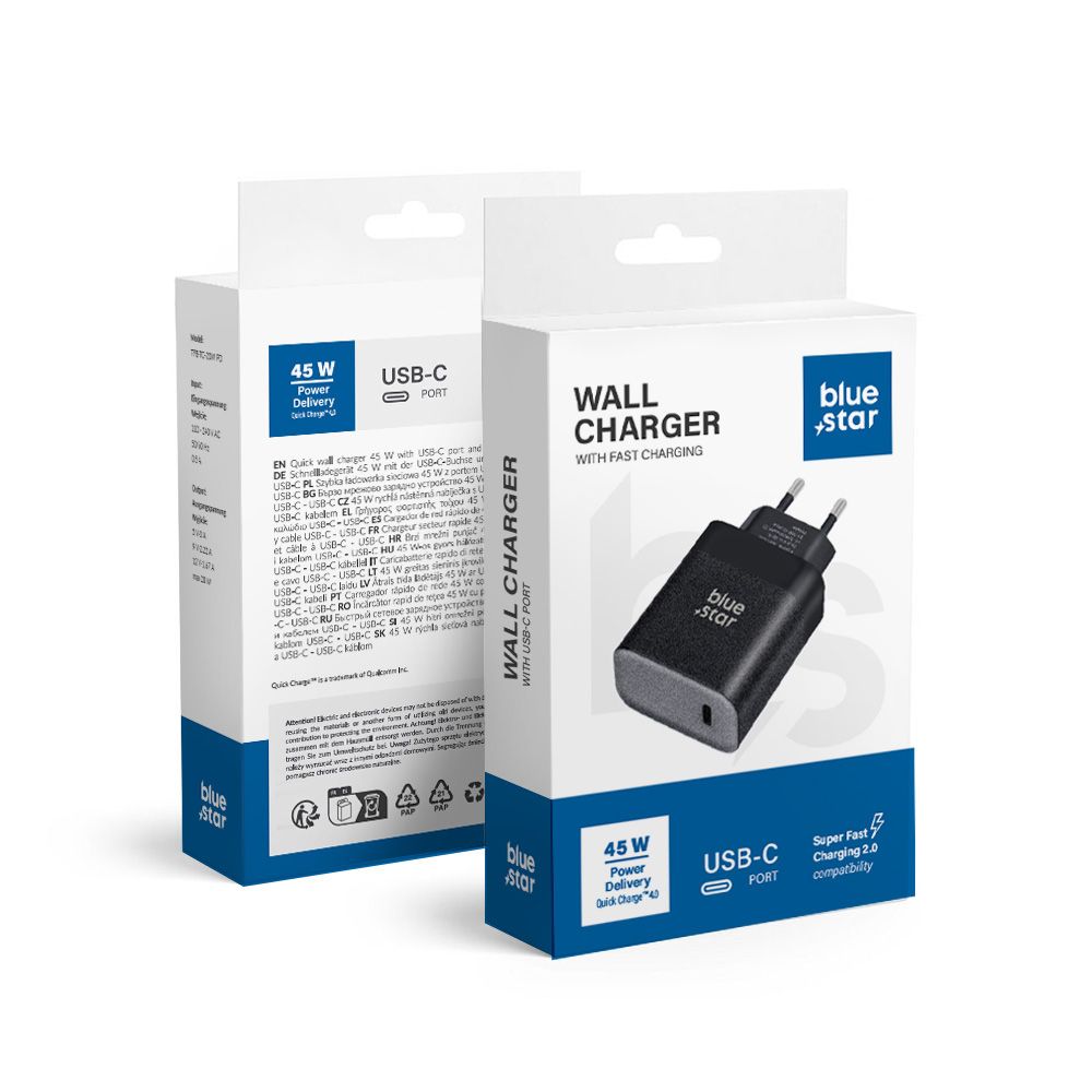 Puhelinlaturi Blue Star USB C QC4.0 PD 3A 45W TFB-TC-45W musta