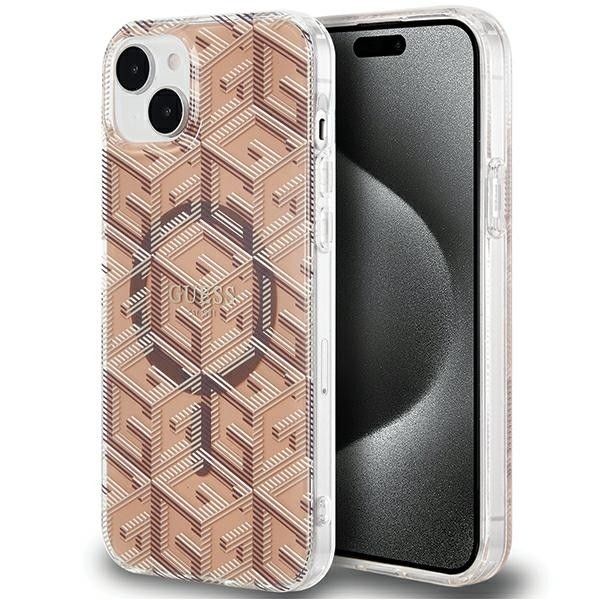 Guess IML GCube MagSafe Suojakuori iPhone 15:lle - ruskea