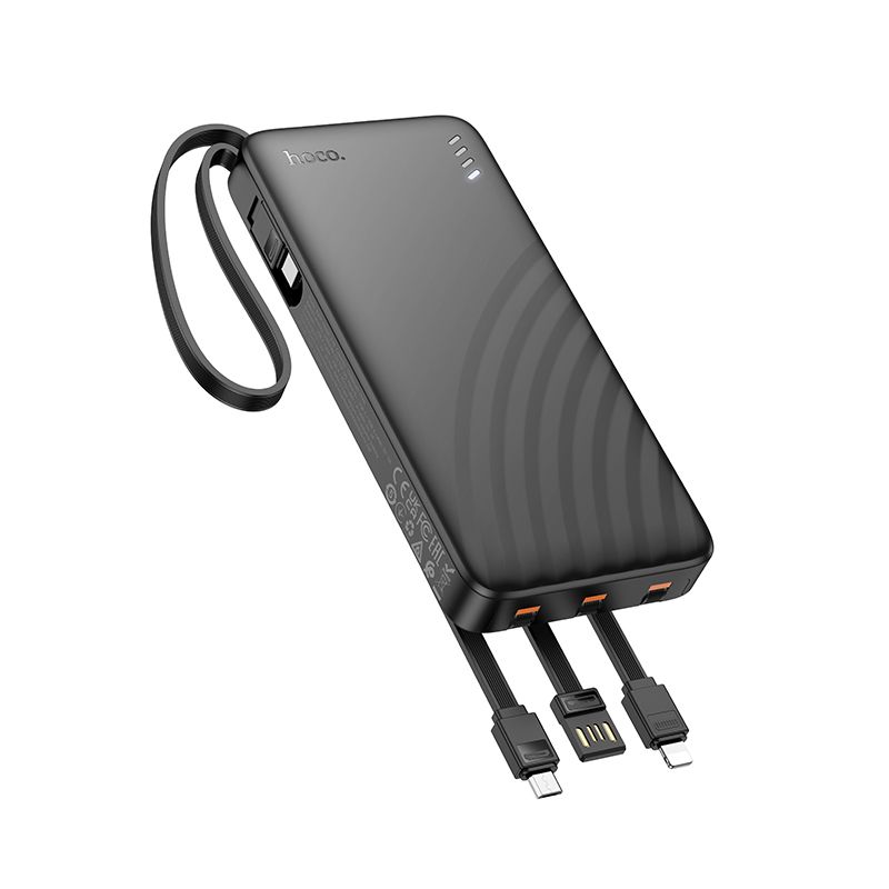 Hoco J146 -varavirtalähde 10000 mAh 2A neljällä sisäänrakennetulla kaapelilla USB-A + USB-C + Lightning + Micro USB, musta