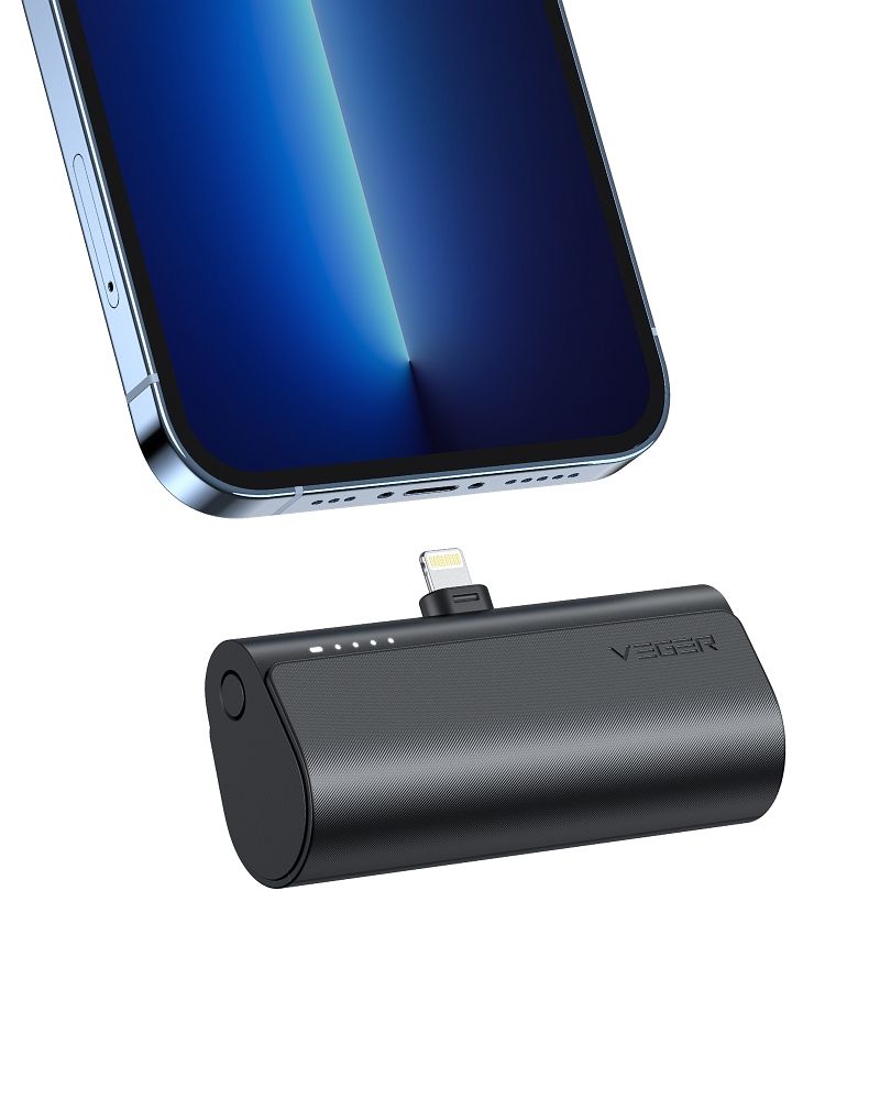 Ulkoinen akku Veger PlugOn (W0556P) PD QC3.0 3A 20W 5000 mAh sisäänrakennetulla Lightning-liittimellä musta