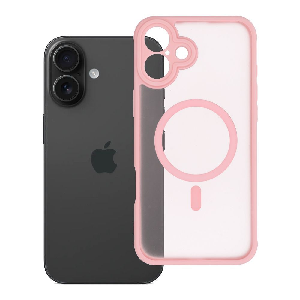 Suojakuori iPhone 16 PLUS:lle Full Matte Mag Cover yhteensopiva MagSafe vaaleanpunainen