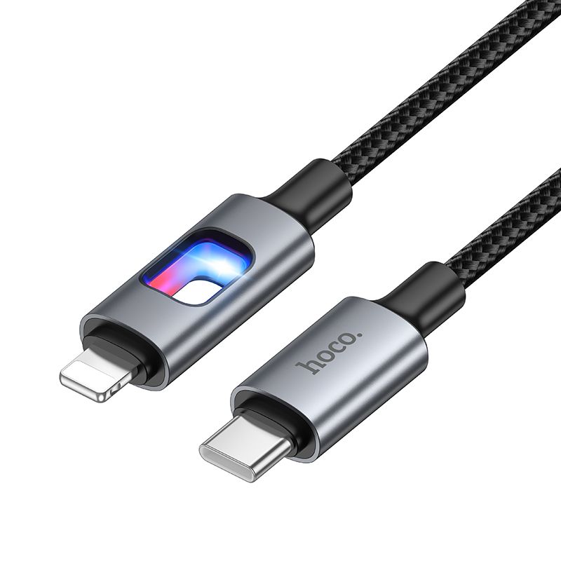 LED-kaapeli USB-C – Lightning Hoco PD 27W 1,2 m U144, musta
