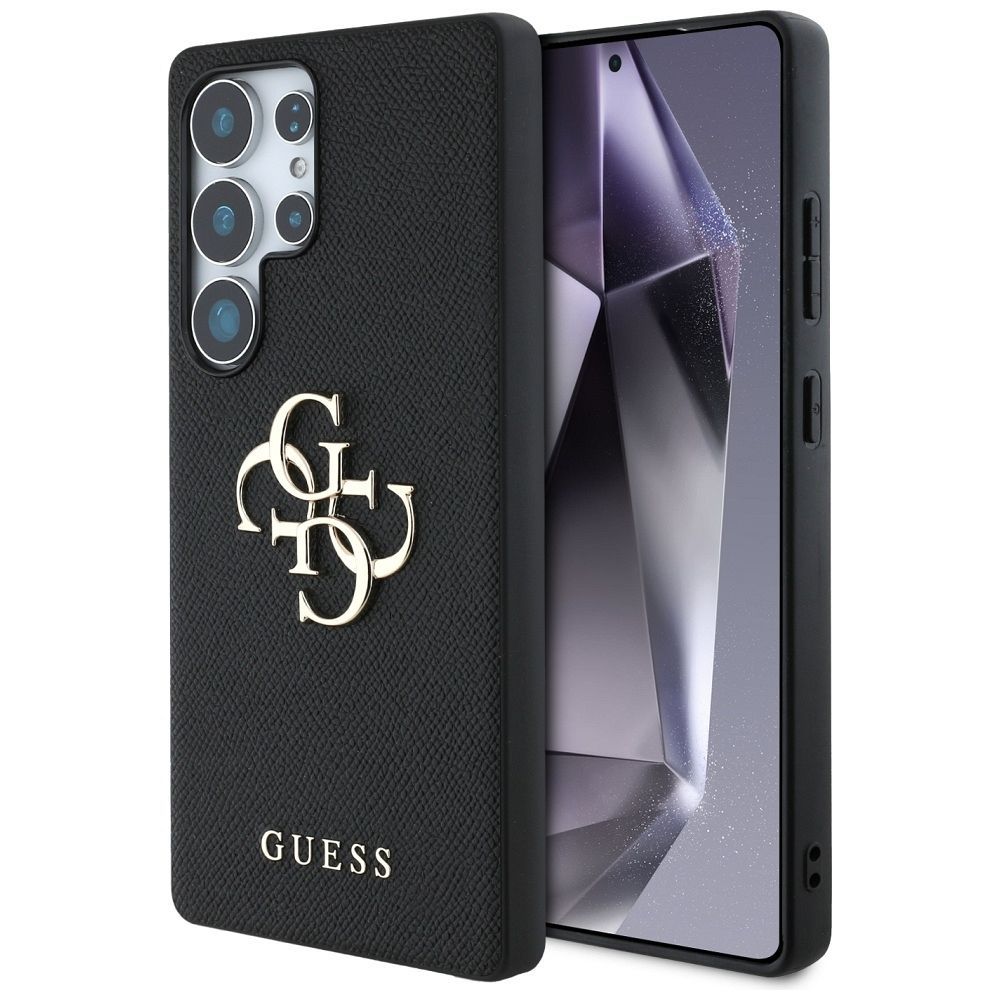 Guess Grained Big 4G Logo Small Classic Logo -suojakuori Samsung Galaxy S25 Ultra musta