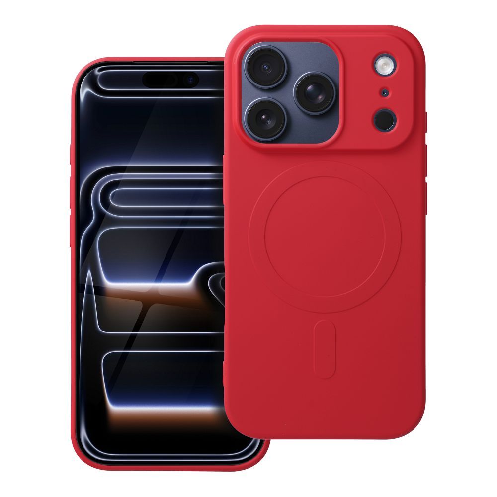 Silikoninen Mag Cover iPhone 17 PRO:lle MagSafe-yhteensopiva (iso reikä) punainen