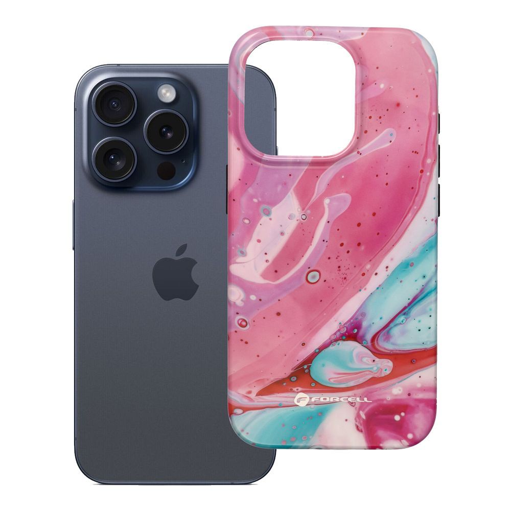Suojakuori iPhone 15 PRO:lle Forcell F-Protect Mirage MagSafe-yhteensopiva Military Drop-Test vaaleanpunainen marmori