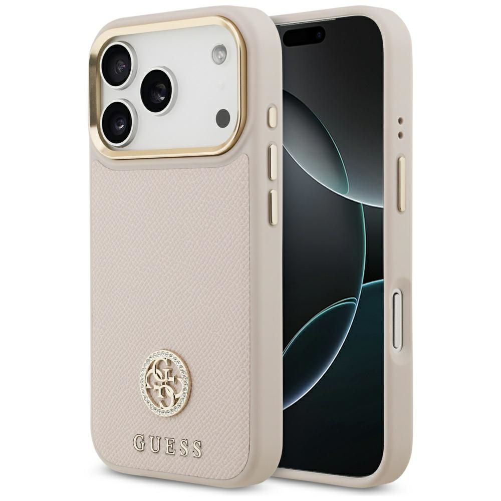 GUESS Suojakuori IPHONE 17 Pro MagSafe GUHMP17LPGCRMDEP (PU W/ Grained Strass Logo) vaaleanpunainen