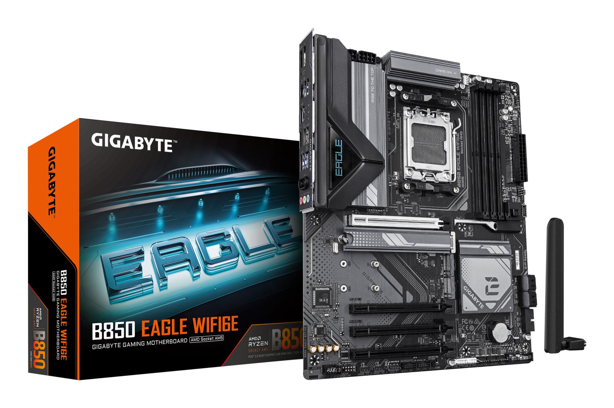 GIGABYTE AMD B850 SAM5 ATX Memory DDR5 Memory slots 4 3xPCI-Express 16x 3xM.2 1xHDMI 1xDisplayPort 4xUSB 2.0 4xUSB 3.2 1xUSB-C 1xRJ45 3xAudio port B850EAGLEWIFI6E (Mainboard)