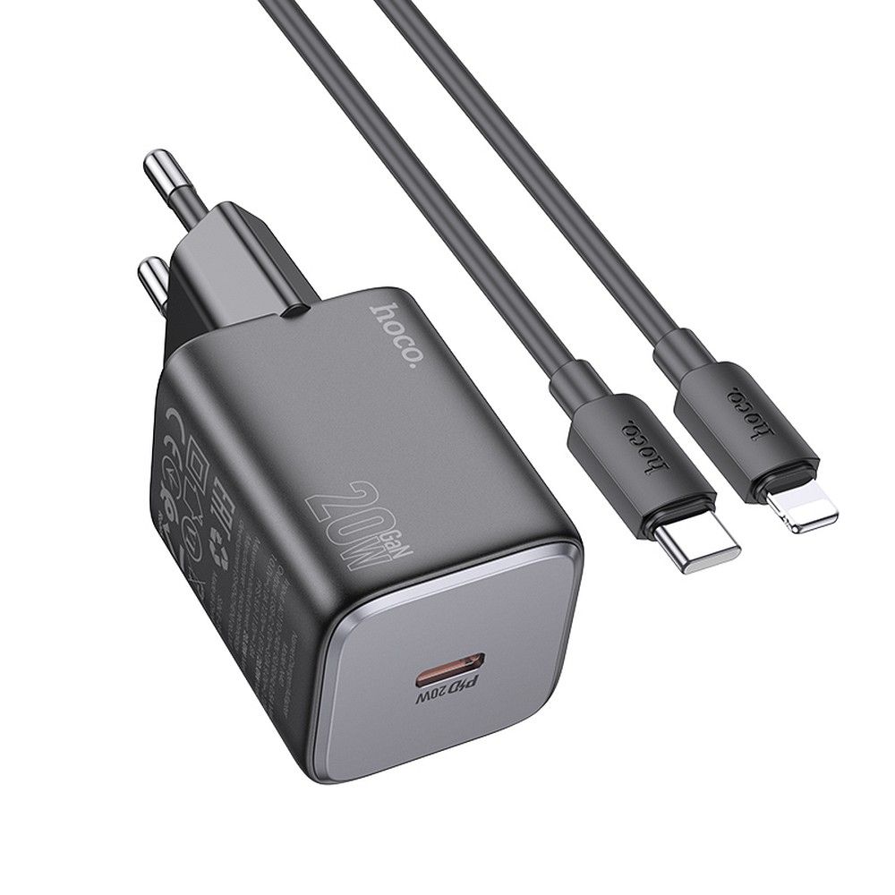 Puhelinlaturi Hoco USB C QC PD 20W + kaapeli USB C - Lightning N40 musta