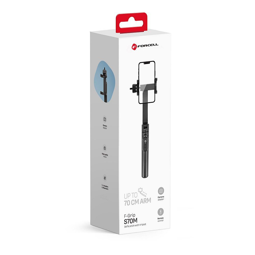 Forcell F-GRIP S70M selfiekepit langattomalla kaukosäätimellä + jalusta musta