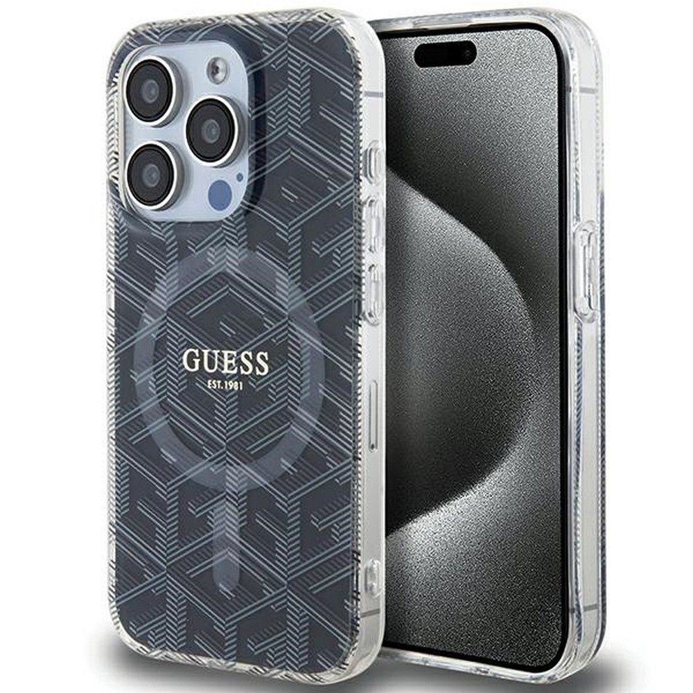 Guess IML GCube MagSafe Suojakuori iPhone 15 Pro Max:lle - musta