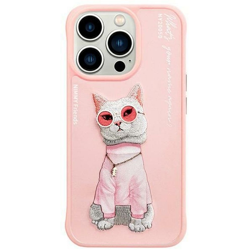 NIMMY Suojakuori GLASSES COOL CAT iPhone 15 Pro:lle vaaleanpunainen