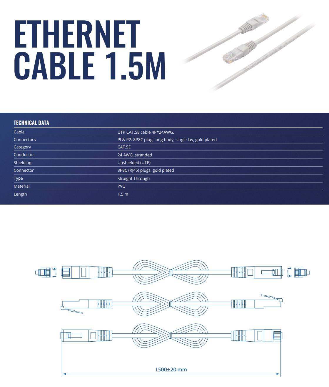 Ethernet-kytkentäkaapeli/1.5M PR2LA15B TELTONIKA