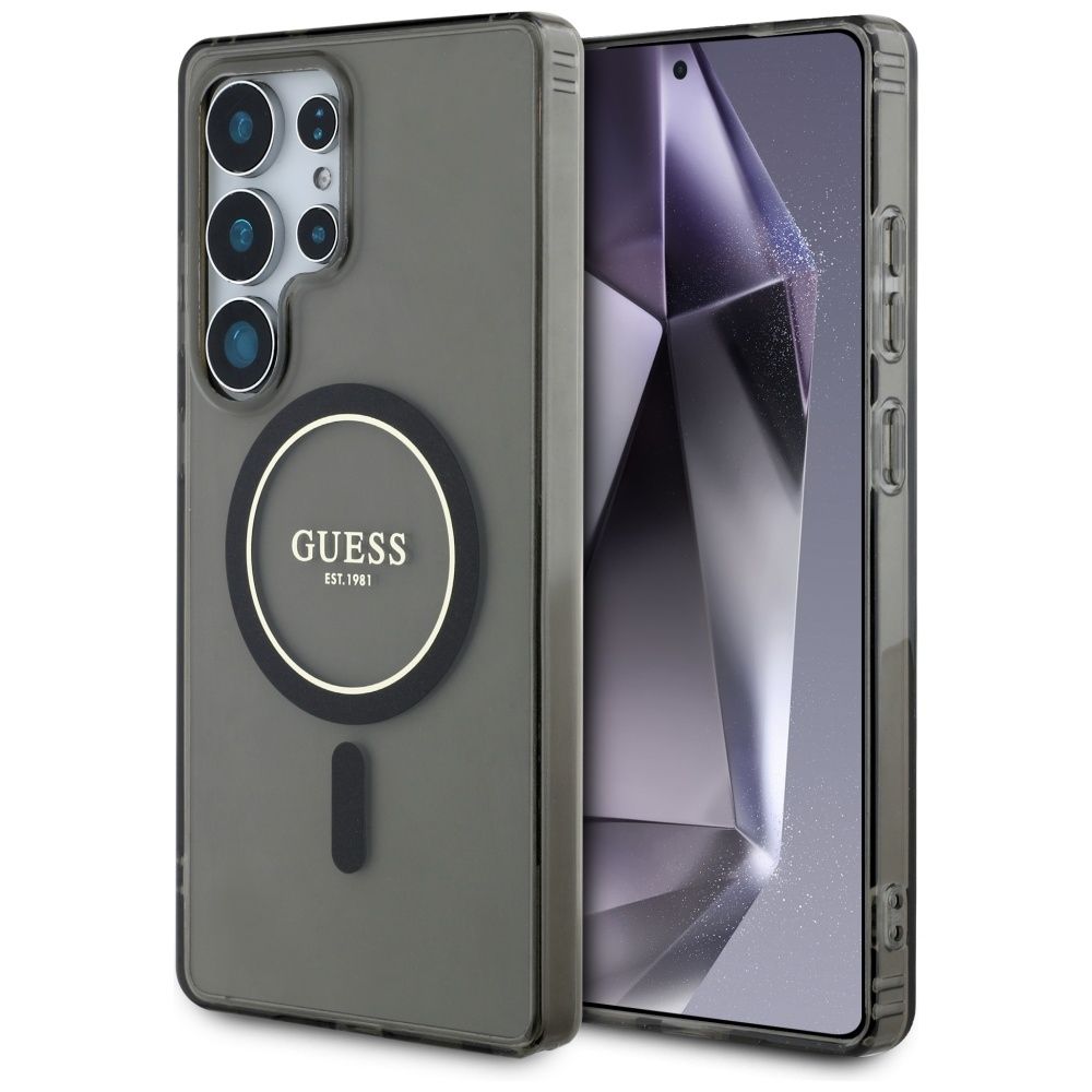 GUESS HC Magneettinen IML Glitter Circle Suojakuori Samsung Galaxy S25 Ultra Musta