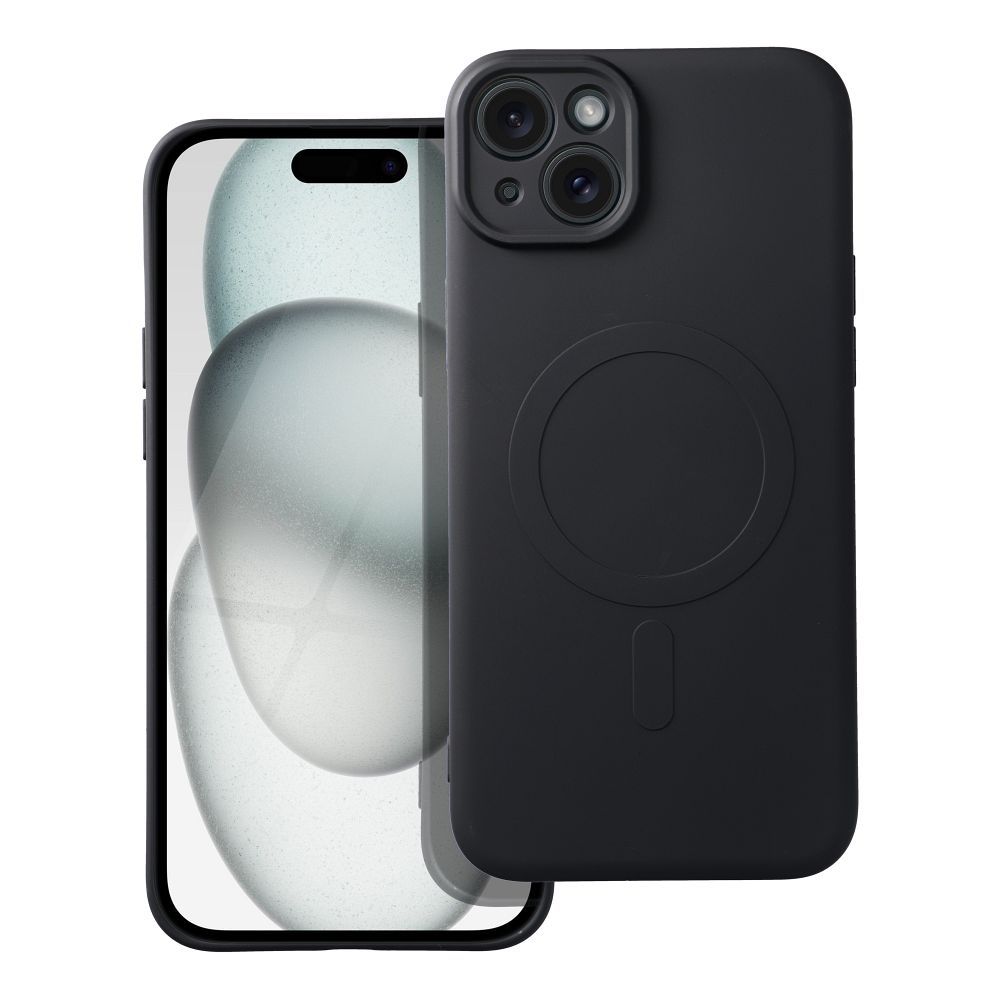 Silikoninen Mag Cover iPhone 15 PLUS:lle yhteensopiva MagSafen kanssa musta