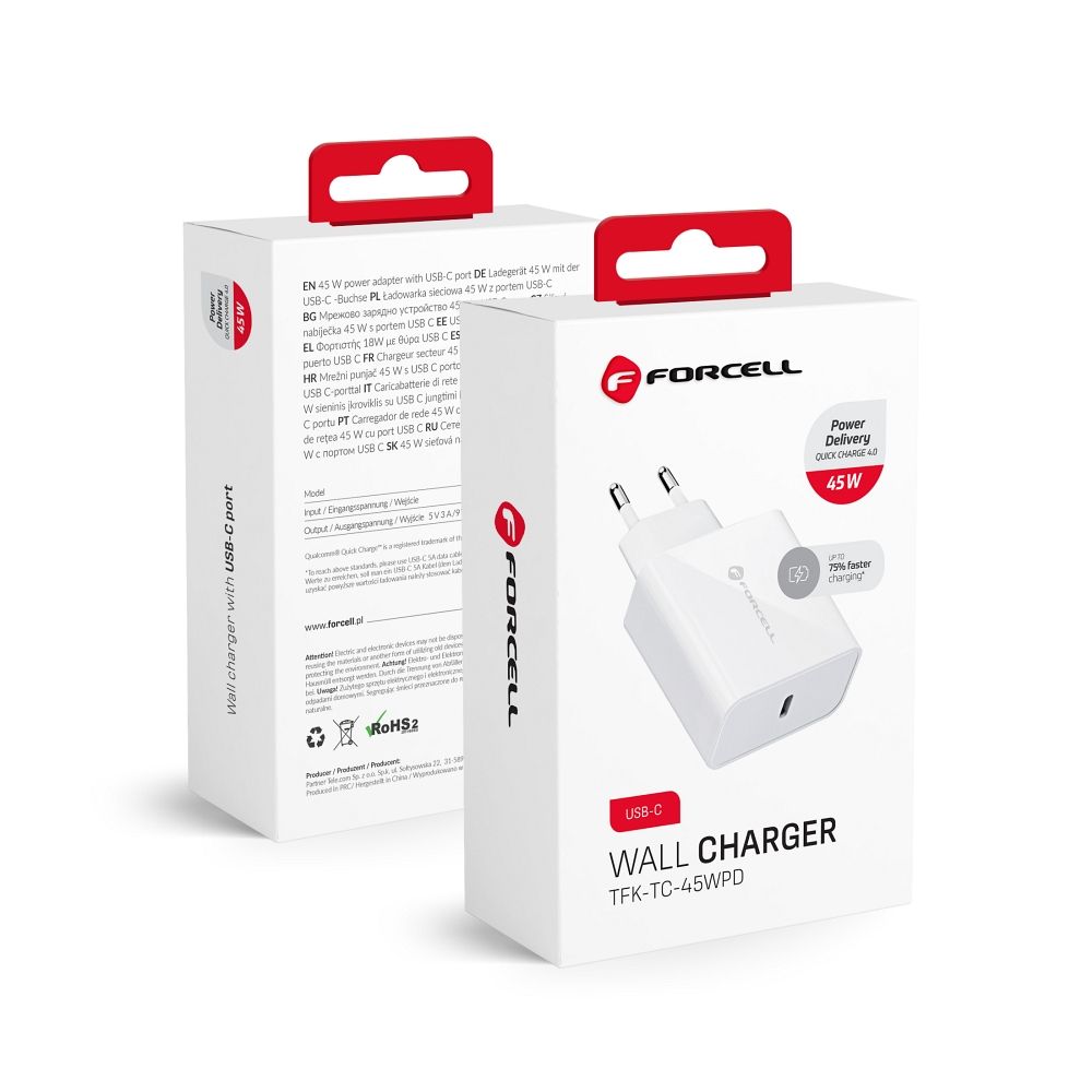 Puhelinlaturi Forcell F-Energy USB C QC4.0 PD 3A 45W TFK-TC-45WPD valkoinen