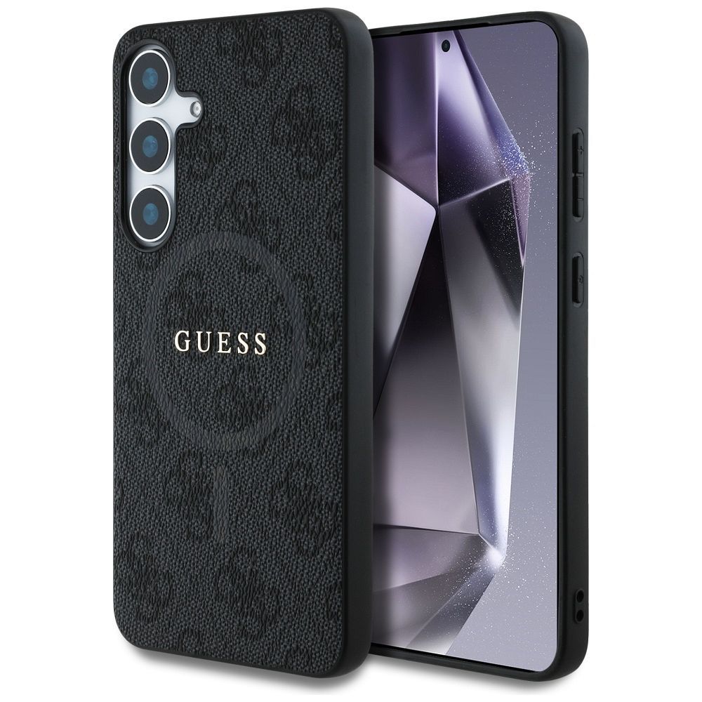 Guess Leather 4G Colored Ring Classic Logo MagSafe -suojakuori Samsung Galaxy S25 musta