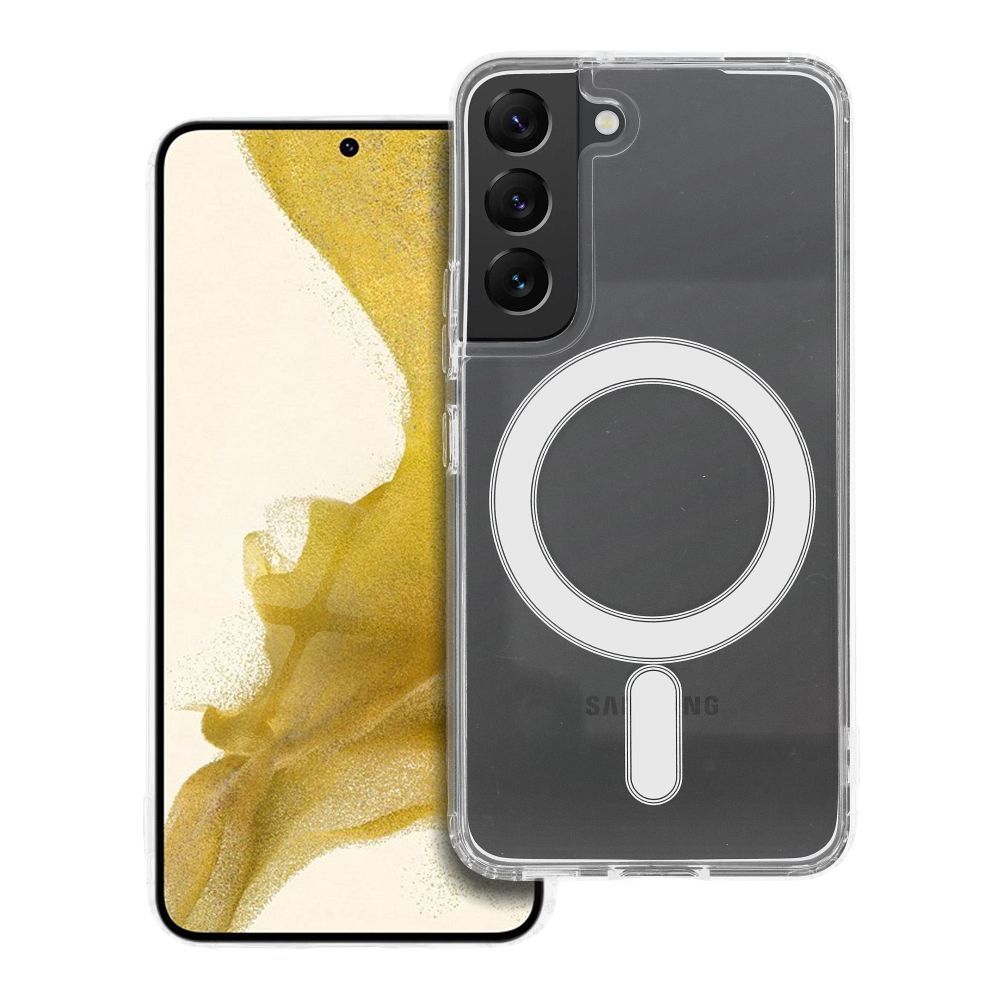Suojakuori Samsung S22:lle Clear Mag Cover (STR) yhteensopiva MagSafen kanssa läpinäkyvä