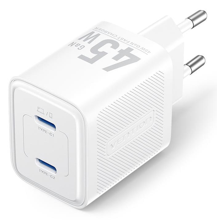 Seinälaturi 45W USB-C 2-porttinen valkoinen FEFW0-EU Vention