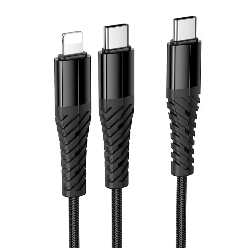 Kaapeli 2-in-1 USB-C USB-C + Lightning Hoco 1 m X123 musta