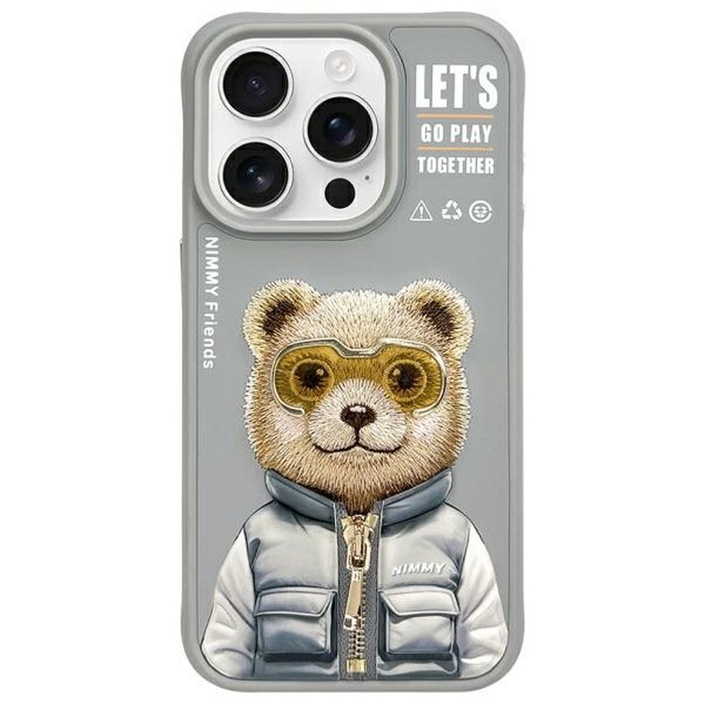 Nimmy Cool&Cute 2.0 Bear -suojakuori iPhone 15 Pro - harmaa