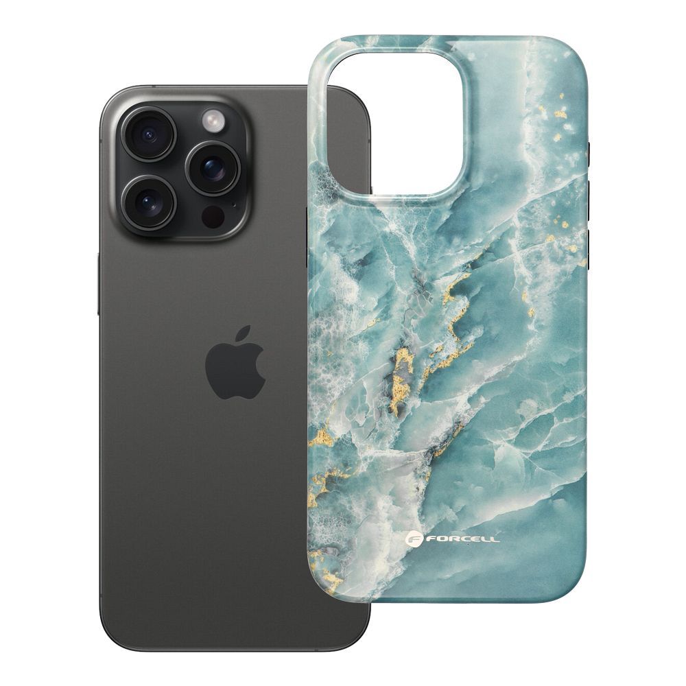 Suojakuori iPhone 15 PRO MAX:lle Forcell F-Protect Mirage MagSafe-yhteensopiva Military Drop-Test vihrea marmori