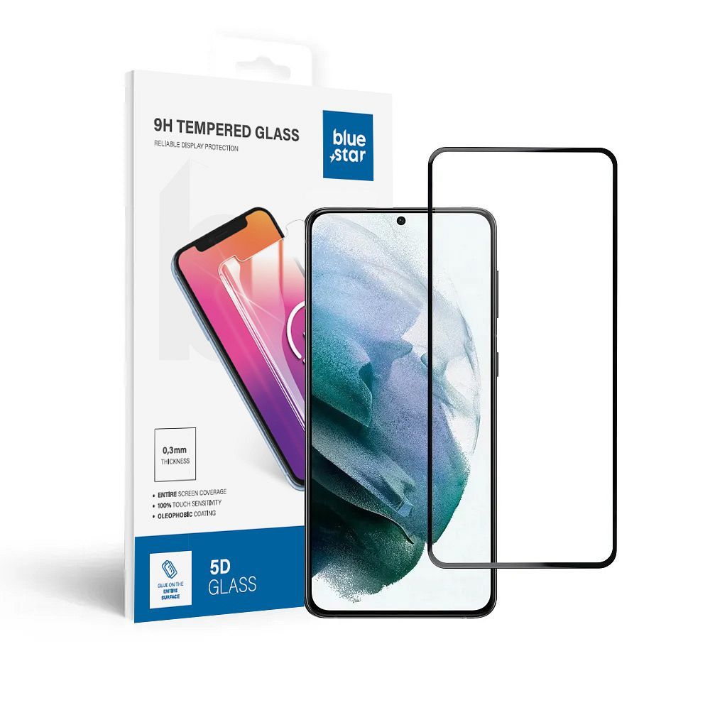 Suojalasi Blue Star - SAMSUNG Galaxy S21 koko pinta (täysliimaus/kuoriystävällinen) - musta
