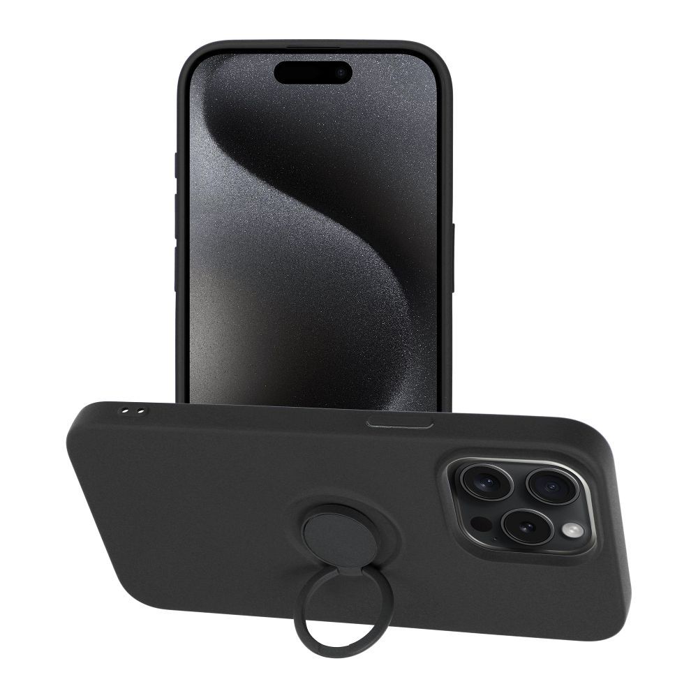Silikoninen Suojakuori Renkaalla iPhone 15 PRO MAX:lle musta