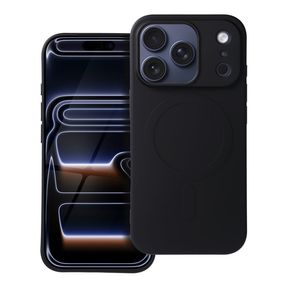 Silikoninen Mag Cover iPhone 17 PRO:lle MagSafe-yhteensopiva (iso reikä) musta