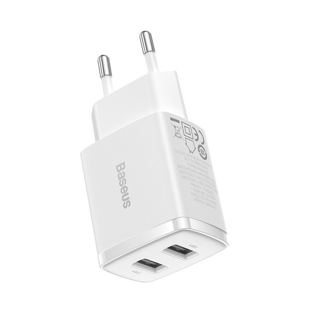 Baseus Compact Quick Charger, 2x USB, 10.5W (white)