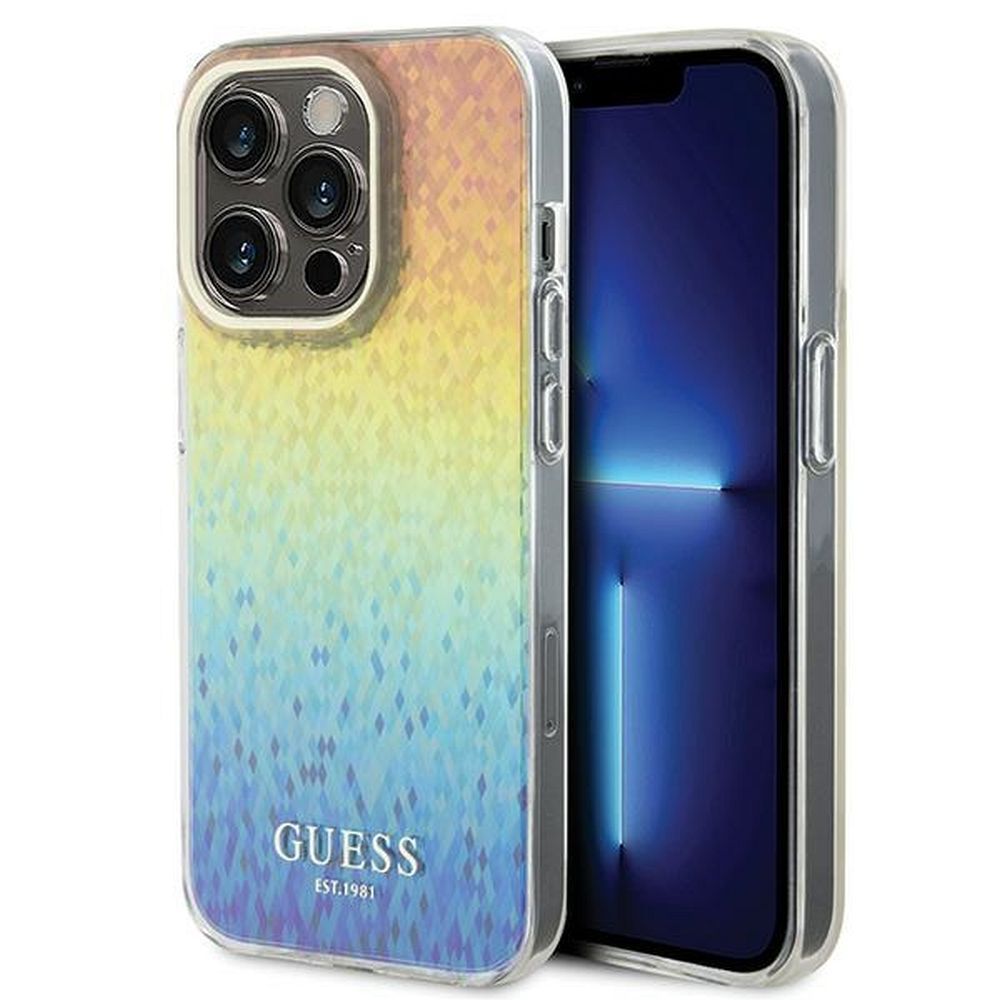 GUESS GUHCP14LHDECMI IML Faceted Mirror Disco Iridescent -suojakuori iPhone 14 Prolle - monivärinen