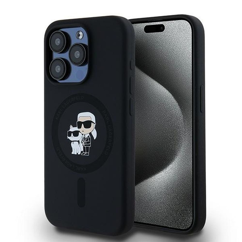 KARL LAGERFELD Suojakuori IPHONE 15 Pro yhteensopiva MagSafe KLHMP15LSCMKCRHK (Silicone KC Body Ring) musta