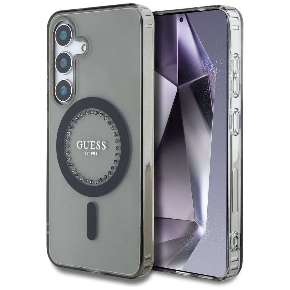 GUESS Suojakuori Samsung S25:lle GUHMS25SPFTDTEK (Magneettinen IML Rhinestones) Musta