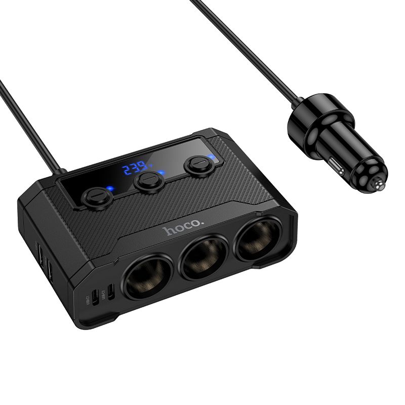 Auton laturi Hoco 2xUSB A + 2xUSB C+3x savukkeensytytinportti PD QC3.0 240W Z64 musta